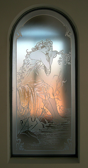 diseño art nouveau grabado en vidrio