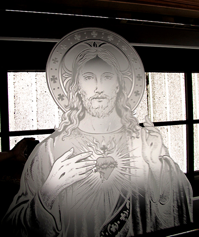 vidrio grabado sagrado corazón de jesús